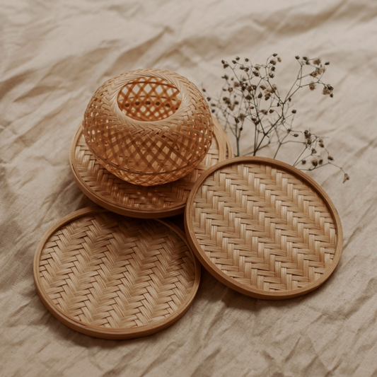 Bamboo 6 Coasters & Tissue Holder Set