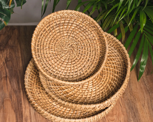 Handcrafted Cane Round Trays